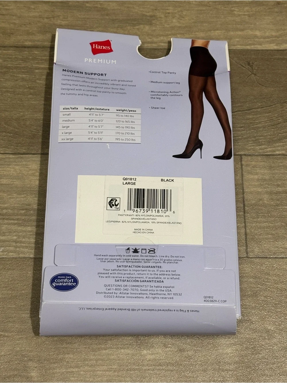 Hanes Women's 2pk Modern SupportGraduated Compression Tights Black Size L